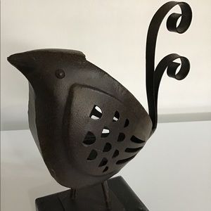 Hand Made Vintage metal standing bird on stand votive holder figure.